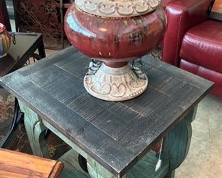 One of two rustic side tables