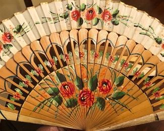 hand painted antique wooden fan