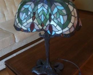 Lamp with leaded glass shade