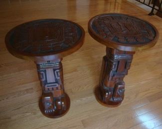 Pair of hand carved pedestal tables, Bolivia