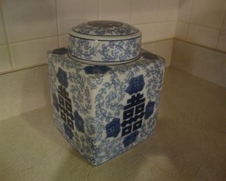 Blue and white ginger jar