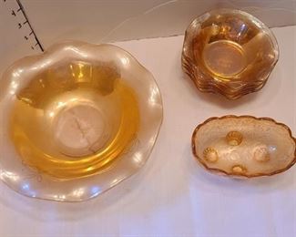 Amber Depression Glass, 7 pieces
