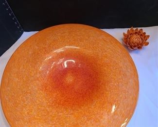 Orange Shallow Bowl 18 " and Orange Flower