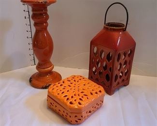 Orange Candle Holders and Trinket Box