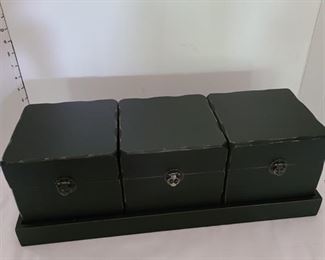 Three Wooden Boxes in Tray 28" Wide