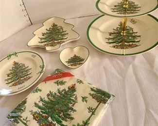 Assorted Spode Dishes and Spode Napkins