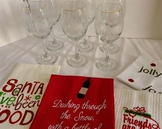 Holiday Wine Glasses and Towels