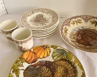Thanksgiving platter, bowl, plates, mugs