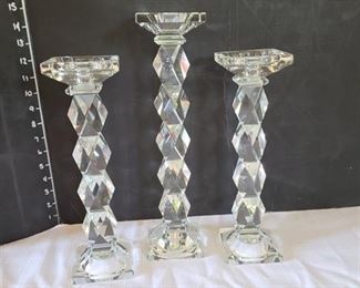 Three lead crystal candle stands