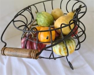 Wire basket with handle and artificial produce