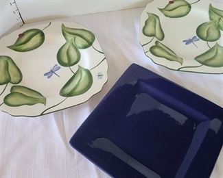 Two Harry and David Platters and a Square Blue Platter