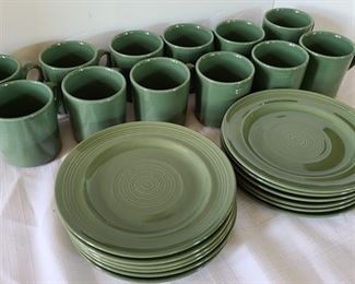 Olive Colored Stoneware, 12 Mugs, 12 Plates
