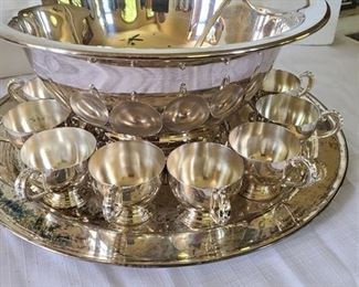 Silveplate Punch Bowl Set with 12 Cups