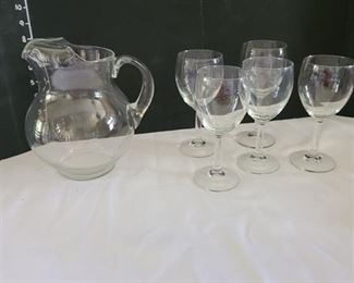Glass pitcher and 5 wine glasses