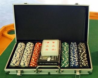 Poker Chip Set, In Case, Bicycle Card Shuffler, And Playing Cards, Qty 6 Decks