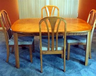 Solid Wood Dining Table, With 1 Leaf, 28.75" x 60" x 42", Includes Solid Wood Upholstered Dining Chairs, Qty 4, 40" x 19" x 20"