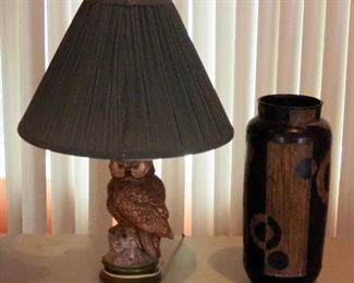 Ceramic Owl Table Lamp, 24" Tall, And Ceramic Vase, 16" Tall