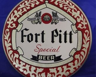 154 - Fort Pitt Special Beer metal button 9" diameter
