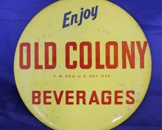 179 - Old Colony Beverages metal button 9" round

