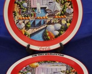244 - 2 Coca - Cola 1982 World's Fair metal trays 12 1/4" round
