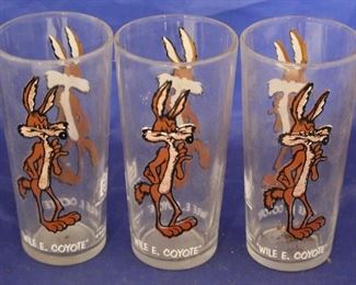 247 - 3 Wile E Coyote Pepsi collector glasses 9" tall
