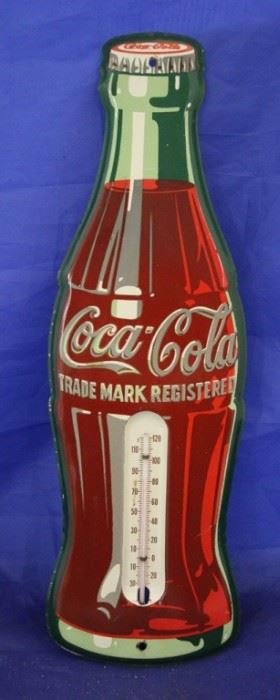 255 - Coca - Cola Coke bottle metal thermometer 14 x 5
