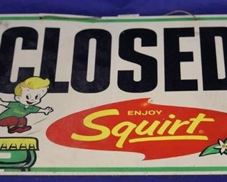 289 - Squirt Soda open/closed sign - as is Cracked 10 x 13
