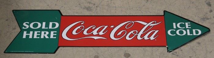 291 - 1990 Coca - Cola arrow metal sign 9 x 27

