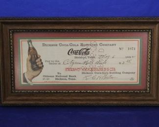 351 - 1932 Framed Coca-Cola check 6 x 11
