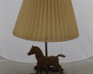 369 - Vintage carved wood horse lamp 18" tall
