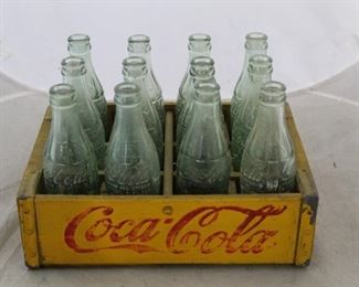 395 - Coca-Cola wood crate w/ glass bottles
