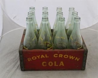396 - Royal Crown Cola wood crate w/ glass bottles
