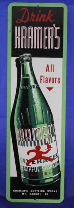 411 - Drink Kramer's Soda metal sign 12 x 4
