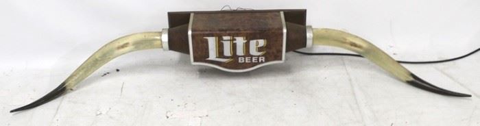 528 - Miller Lite Beer long horn lighted sign 11 x 73 x 7 1/2
