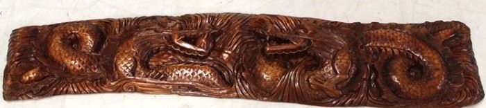 605 - Carved wood dragon plaque 11 x 50

