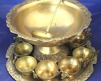 686 - 13 Pc brass punch bowl set

