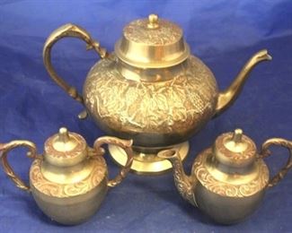 687 - 3 Pc brass tea set
