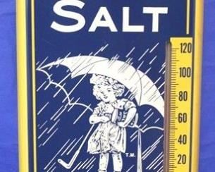 698 - Morton Salt metal thermometer 16 x 6

