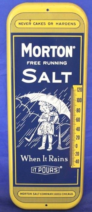 698 - Morton Salt metal thermometer 16 x 6
