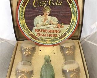 730 - Coca - Cola serving tray w/ 4 glasses in box set
