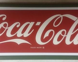 6020 - Coca-Cola Sign - metal in wood frame 10 1/2 x 26