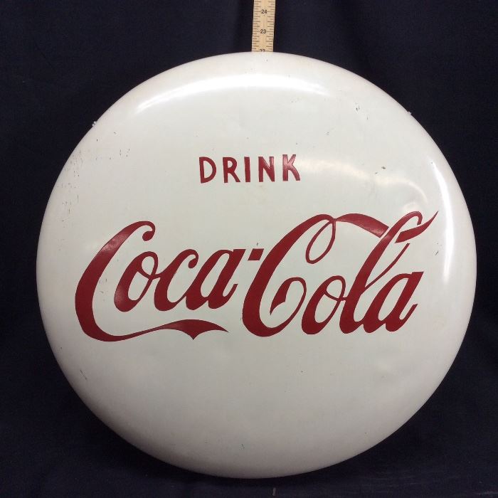 VINTAGE DRINK COCA COLA WHITE BUTTON SIGN