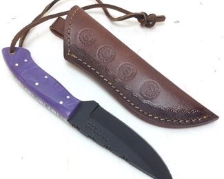 ALONZO PURPLE HANDLE BLACK BLADE BOWIE KNIFE WITH CASE