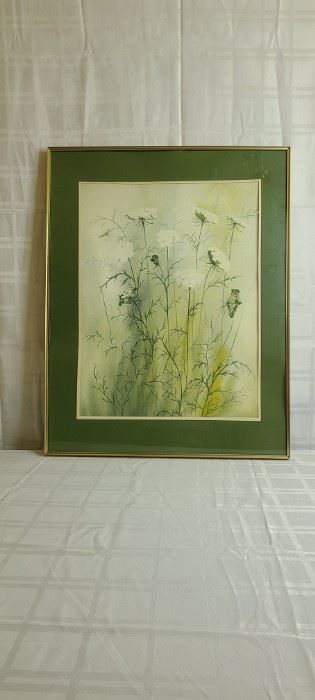 Framed Dandelions Painting