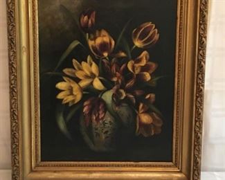 Large Antique Flower Painting