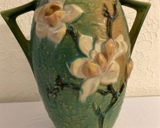 003 Vintage Roseville Double Handled Magnolia Pottery Vase