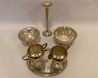 Sterling Cream Sugar, Bud Vase, and Compote