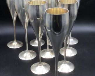 Ten Silver Plated Champagne Flutes