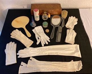 Vintage Ladies White Gloves, Perfume Bottles, and More