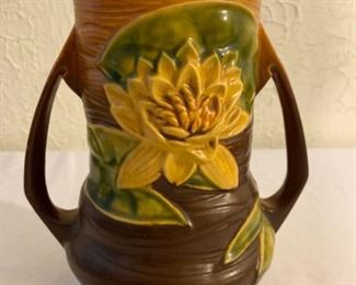 Vintage Roseville Water Lily Brown Vase